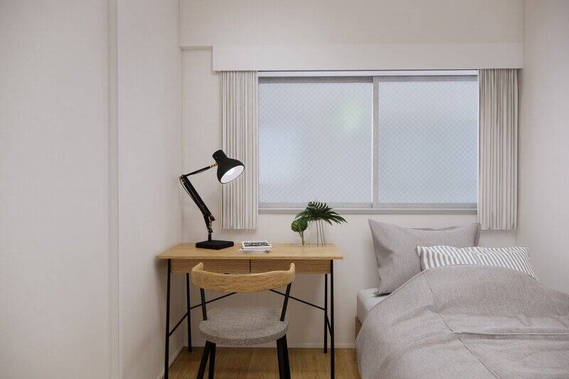 洋室Bは共用廊下に面する北東向き。こちらも収納を完備しています。CGイメージではシングルベッドを配置していますよ。