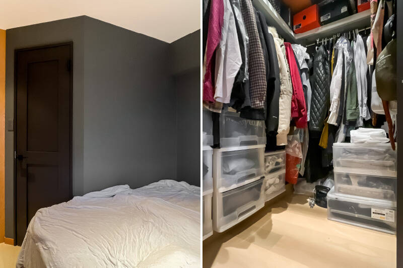 斜めに設置されたドアの中は広々したウォークインクローゼット(WIC)。