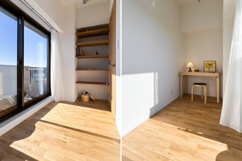 横長の形状で、先ほどのバルコニーに出られる南向き。収納ニッチが付いています。