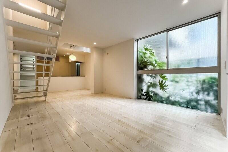 別の角度からもう一枚。擦りガラス越しに見えるグリーンが、植物園のような雰囲気で面白いポイント。