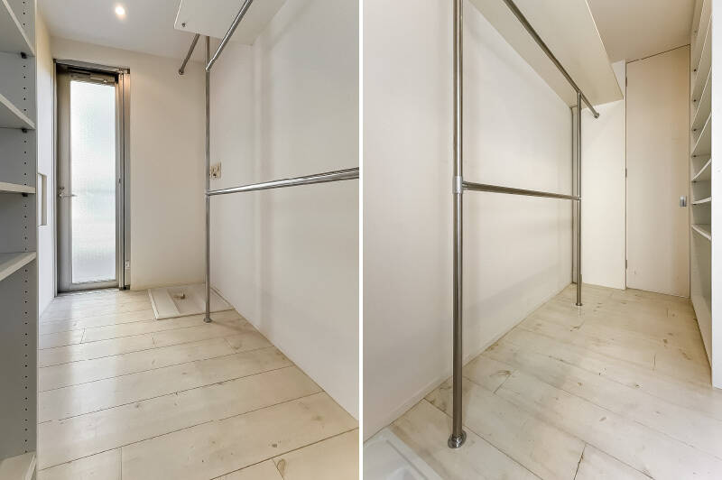 洗面室〜洋室をつなぐウォークスルークローゼット（WTC）。洗濯機置き場もこちらのスペースにあるので、洗濯から片付けまでの動線がスムーズです。