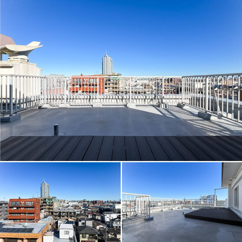 空が広い、広すぎる……！ 周囲からの視線がほぼ気にならない、なんとも開放的な空間です！ 水栓が付いているため水遊びや植物への水やりもできちゃいますよ！