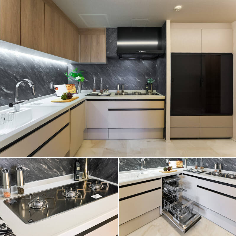 パナソニック社のSクラスキッチンが採用され、3連コンロや大型食洗機が搭載されています。