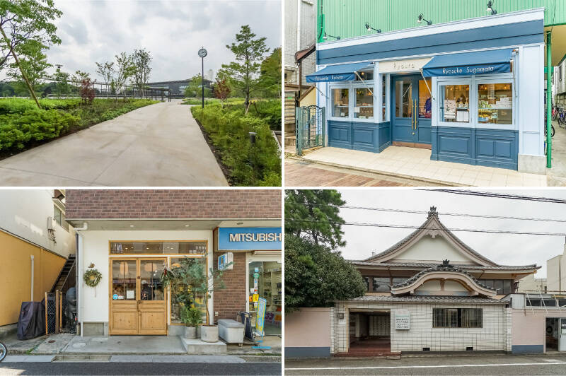 <b>左上・</b>「JRA馬事公苑」まで徒歩11分。何も考えず、ただ馬が走る景色に身を預けたくなります。／<b>右上・</b>人気のパティスリー「Ryoura（リョウラ）」まで徒歩2分。頑張った日のご褒美に、ぜひ。／<b>左下・</b>ベーカリー「MAISON KUROSU」にも徒歩2分。焼き立てを自宅で食べられるのはこの近さだからこそ！／<b>右下・</b>休日や仕事終わりにふらりと立ち寄りたい「栄湯」。こちらも徒歩2分です。