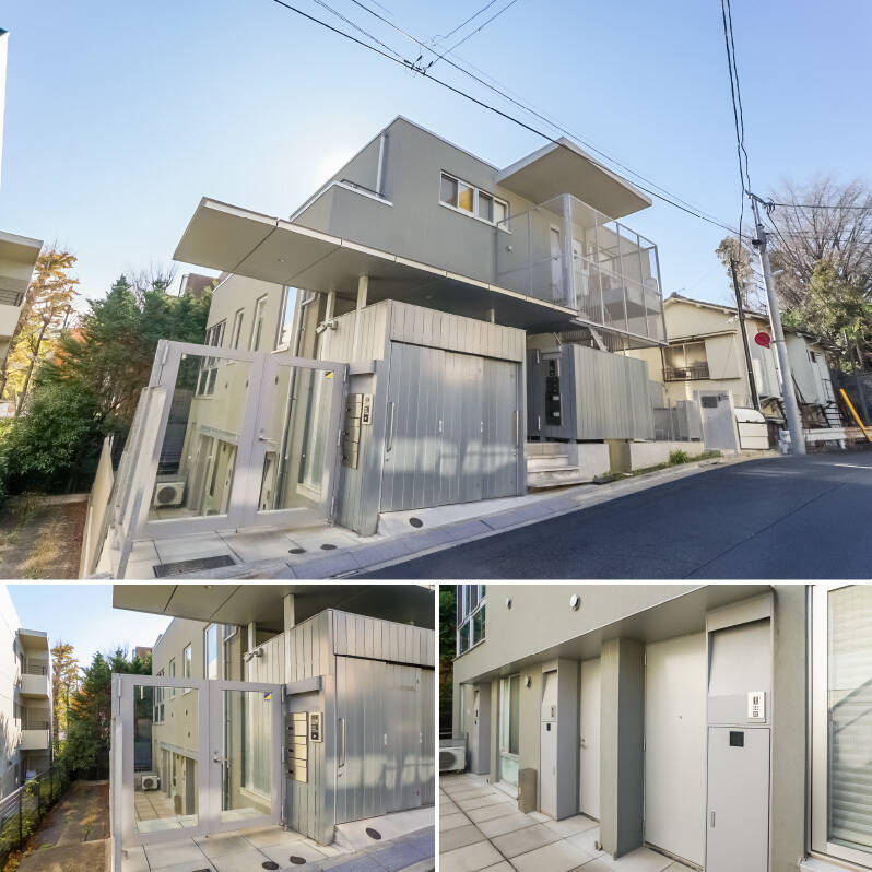 スタイリッシュな建物が見えてまいりました。こちらは2020年に竣工した総戸数7戸のコーポラティブハウス。ペットは<b>犬猫2匹まで飼育可能</b>（細則あり）ですよ。