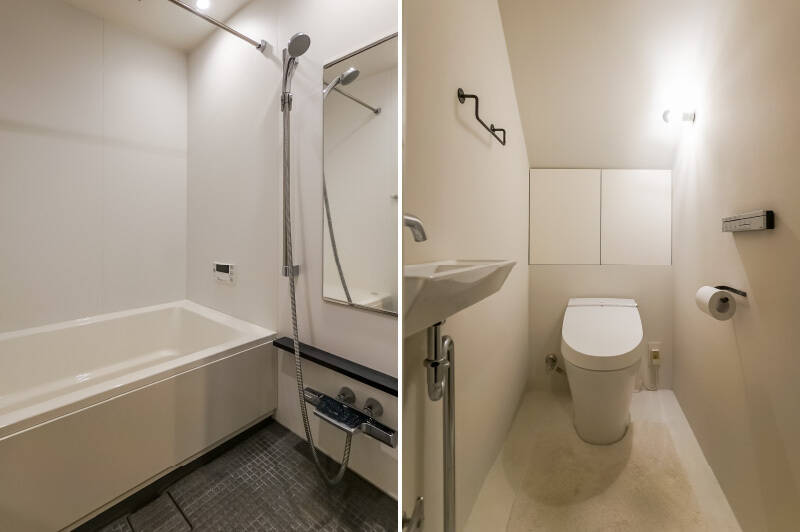 バスルームとトイレは、白基調でシンプルなデザインです。