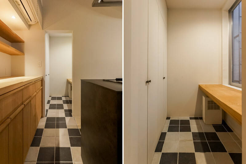 キッチンの奥には、コンパクトな個室が。造作のカウンターデスクが用意され、ワークスペースとしても利用できます。