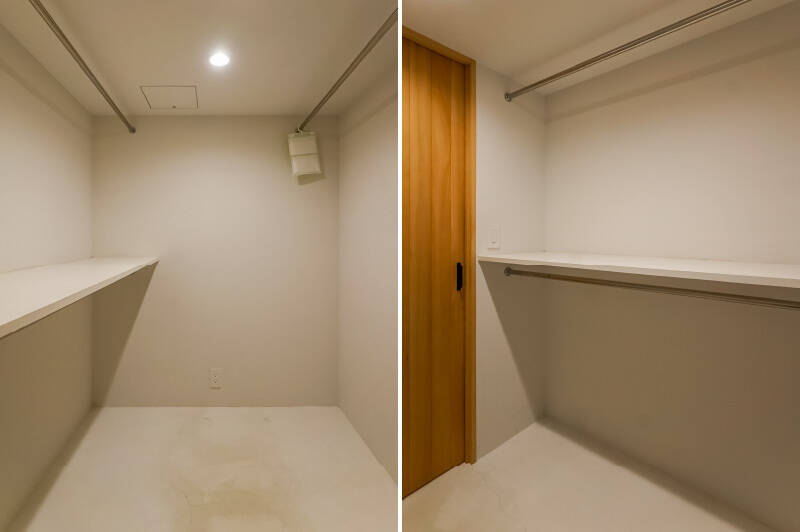 洋室Aと洋室Bに挟まれるように配置されたウォークインクローゼット（WIC）。ハンガーパイプは計3つ用意されています。
