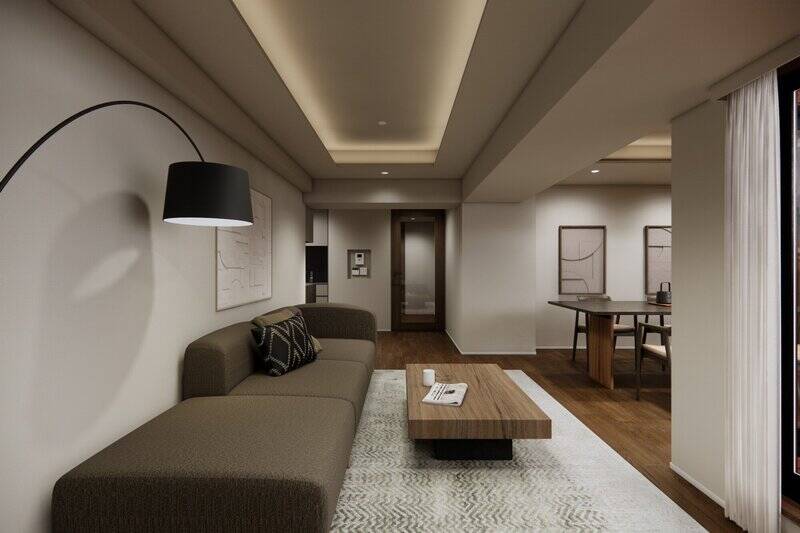 LDKの広さは約21.6帖。南東向きのバルコニーに寄り添うように、リビングとダイニングのスペースが広がります。