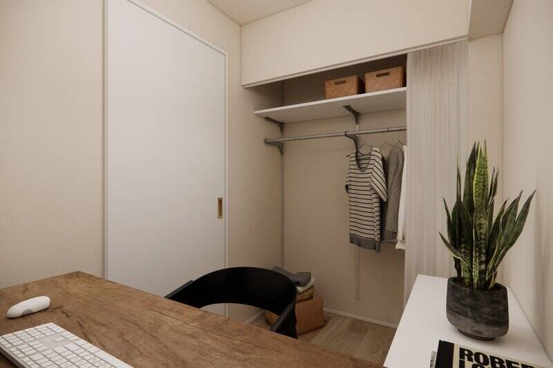 オープン収納付きで、衣類以外にもデスクまわりのアイテムなどをまとめて管理できますよ。