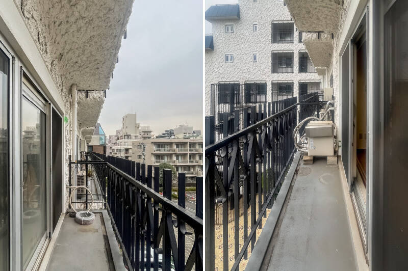 バルコニーは手すりが可愛いデザイン。LDKと隣接する洋室の前面まで続いています。