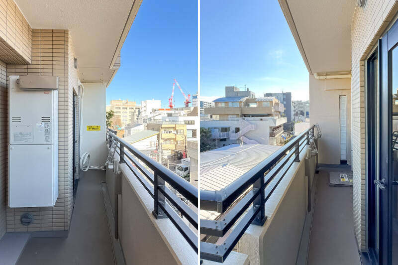 バルコニーは、玄関付近の洋室Aの先まで延びています。物干し金具付きです。