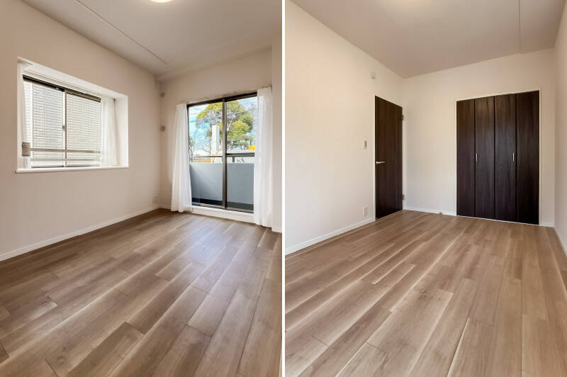 西と北の2面に窓があって風通し良好。折れ戸2枚分のクローゼット付きです。