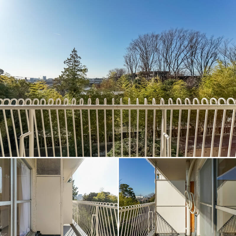 いいですね、駅からフラットアクセスなのにこの抜け感。そしてバルコニーの手すりが格子なので景色が透けてよく見えるのも◎エアコンのダクト裏に隠れていますが何かと便利な水栓がありますよ♪