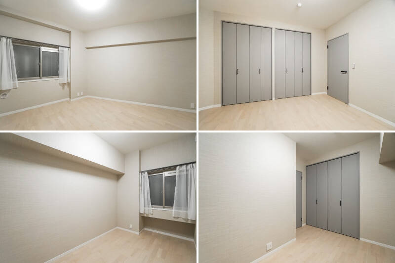 <b>上・</b>洋室Ｃは約6.6帖。クローゼットがふたつ備わった、収納豊富な一室です。寝室としては大活躍してくれそうですね。／<b>下・</b>同じく北東側にある、やや小ぶりな洋室Ｄ。こちらは約4.4帖の広さです。