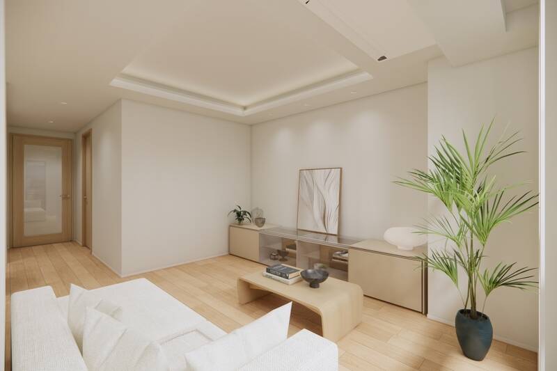 リビングスペースは自由度の高い配置が可能。大きな家具のほかにも、観葉植物などを置ける広さです。