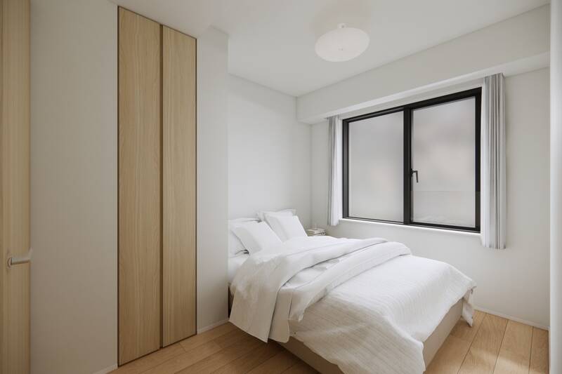 洋室Ｂも南東向きで、クローゼット付き。コンパクトですが、独立性のある空間です。CGイメージではダブルベッド（1410x1990）を配置。