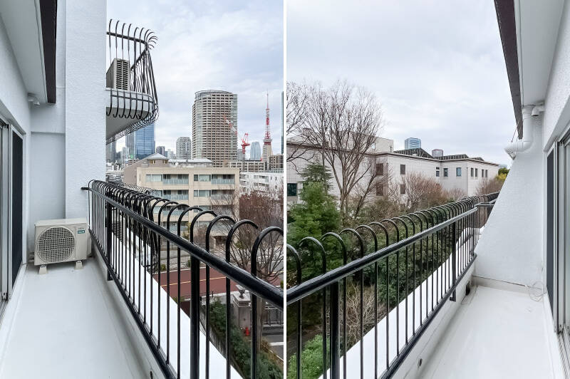 バルコニーは、くるりとカールした手すりが可愛らしい意匠です。