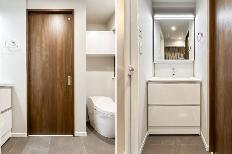 洗面とトイレは2in1タイプ。洗面台はコンパクトなサイズです。