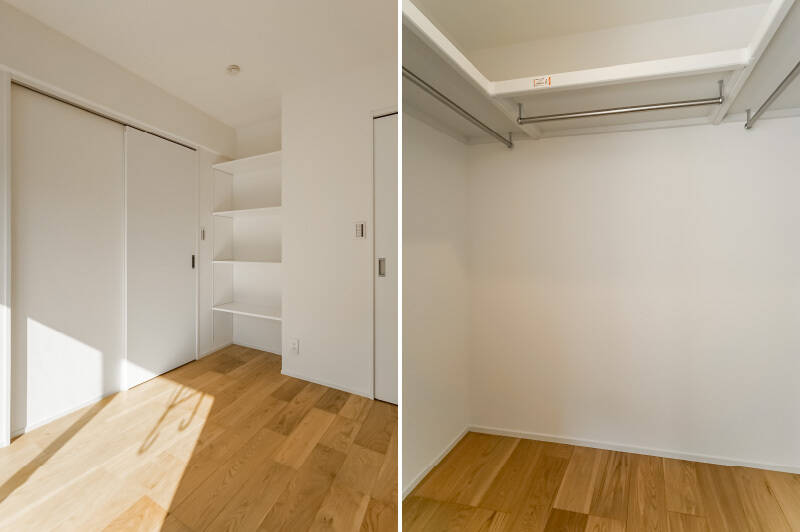 居室内には可動棚とウォークインクローゼット（WIC）があり、収納には困らなそう。