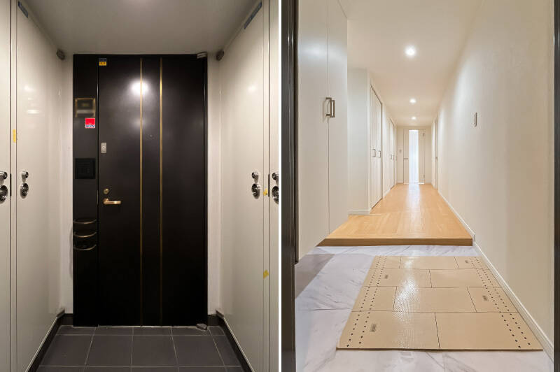 アルコーブ付きの玄関ドアを開けると、白基調の明るい空間が広がります。収納豊富な廊下をまっすぐに進み、LDKから拝見いたしましょう。