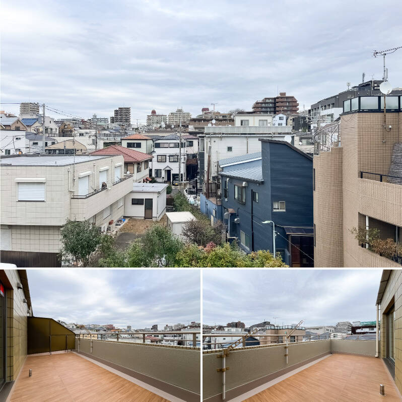 目の前は低層の住宅街。空が広く、遠くまで見渡せます。