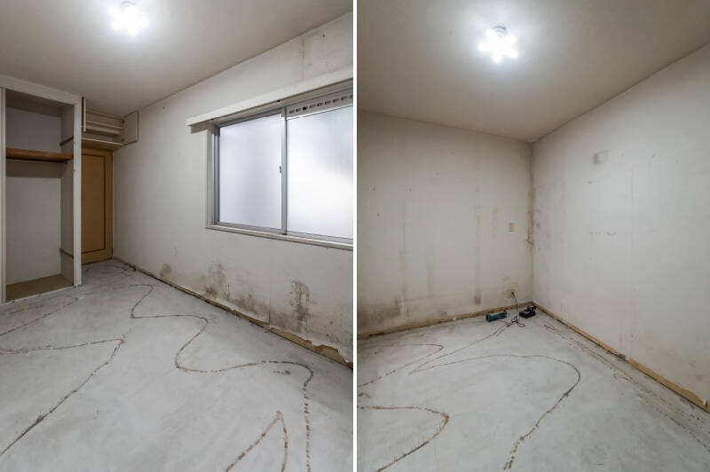 洋室Cは専用庭とは反対側に位置しており、ほかの居室と比べて独立性の高い一室です。南西向きの窓の向こうには室外機置き場があります。