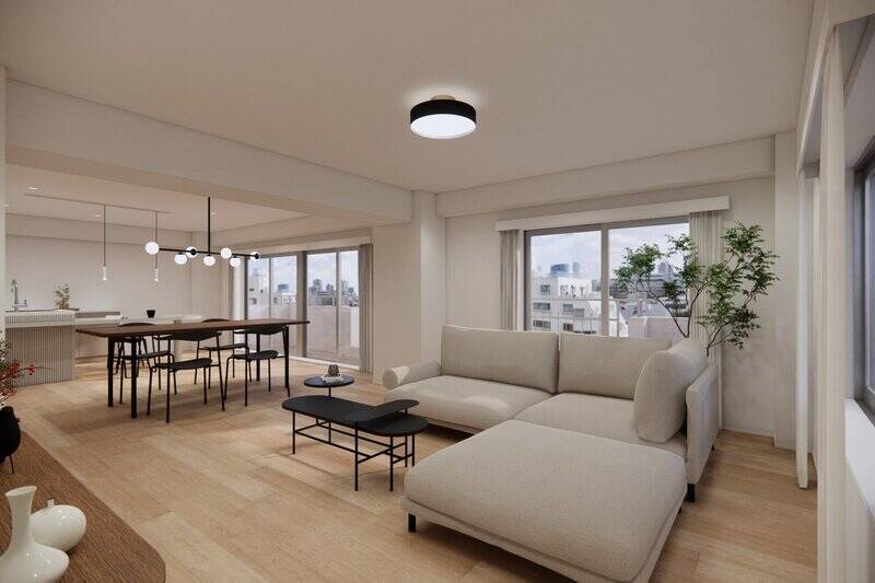 LDKは約26.3帖で、大型の家具を配置してもまだ余りある広さ。南東と南西の二面採光で、自然光がたっぷりと差し込みます。