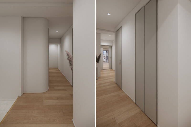 廊下は左右に分かれた間取り。玄関を上がって、右手の突き当たりにLDKが位置します。