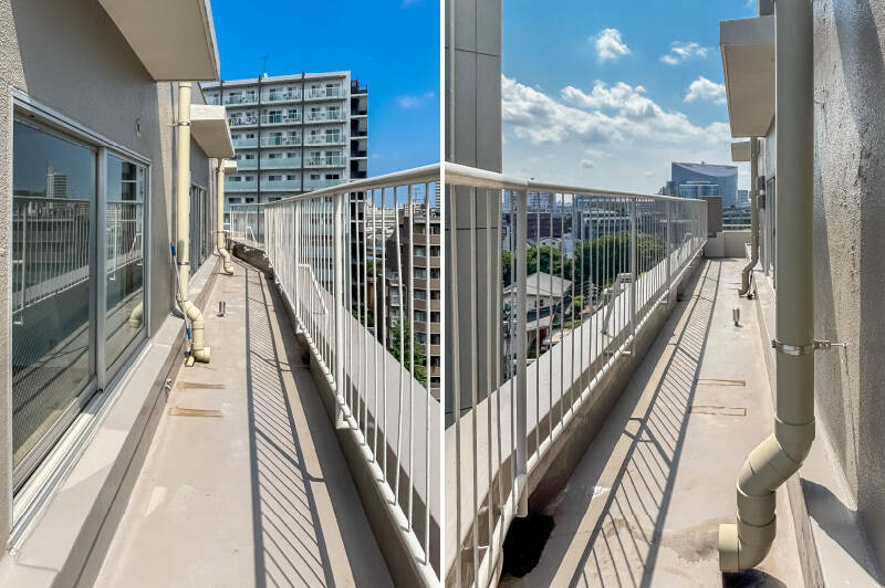 南西側〜北西側まで続く長いバルコニー。