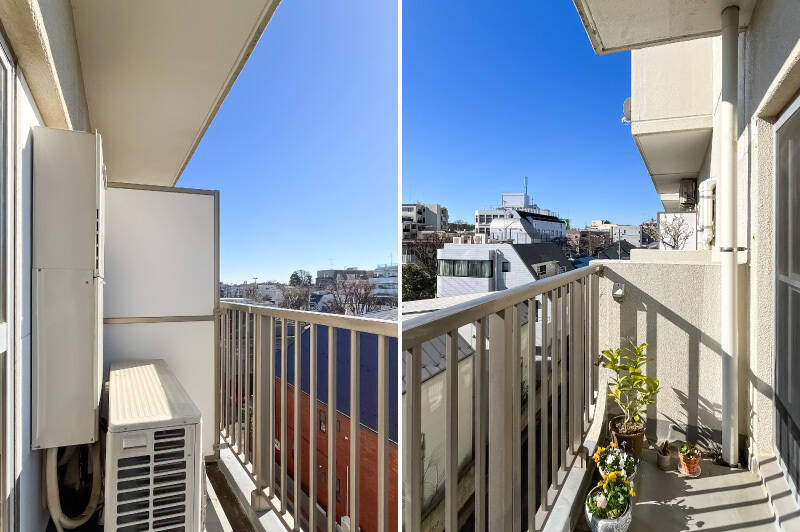 バルコニーはこんな感じ。ややコンパクトですが、売主さまのように鉢植えなどを育てる余白があります。