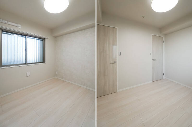 洋室Ｂには、共用廊下に面した西向きの窓があります。その反対側には、洋室Ａと同様のマルチWICが備わっています。長く腰を落ち着けて暮らして持ち物が増えても、この住まいなら安心カモ。