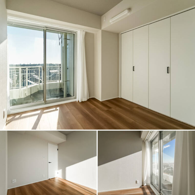 リビング横にある南西向きの洋室A。日当たりも景色もリビング同様にGOOD！ クローゼット収納もたっぷりありますよ。