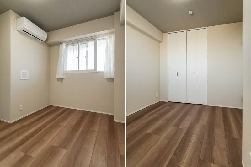 玄関入ってすぐ左の洋室C。北東側の共用廊下に面しています。二重サッシなので寒さや暑さがやわらぎそうですね。