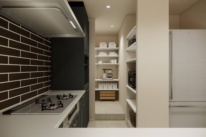 キッチン奥には可動棚付きのパントリーがあります。