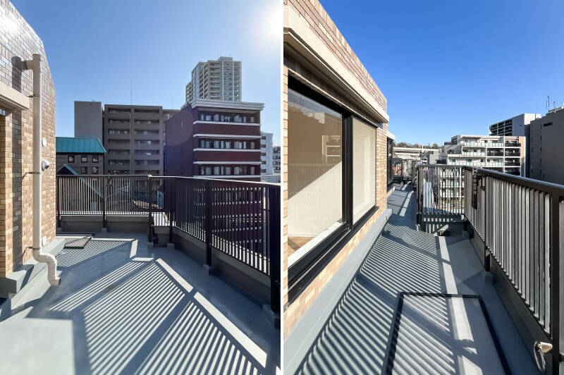 洋室Bに隣接する南東側のバルコニー。洗濯機置き場から近い位置にあり、洗濯物を干す際はこちらが便利そうです。