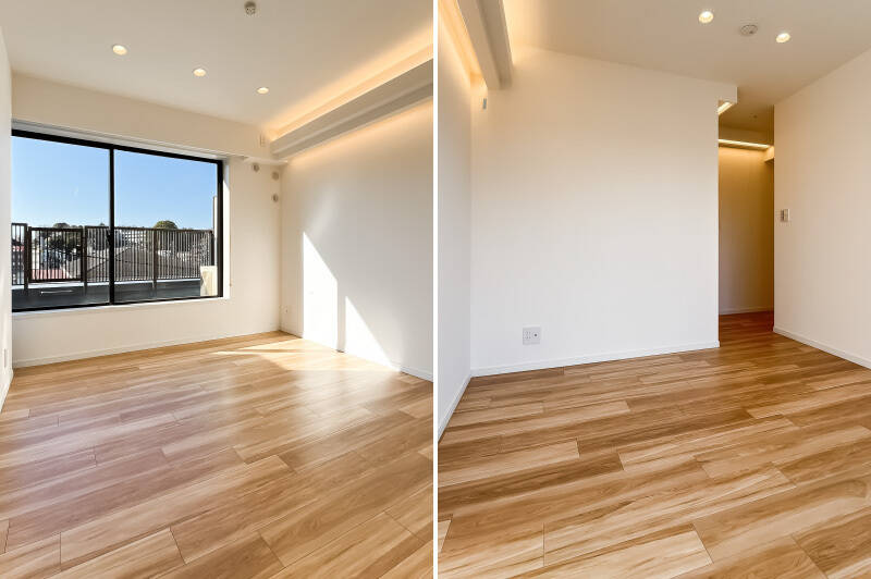 玄関側からアクセスする、独立性の高い洋室C。通路と長方形の居室スペースを組み合わせたL字型で、帖数よりもややコンパクトに感じるかも。こちらもうれしい、WIC付きです。