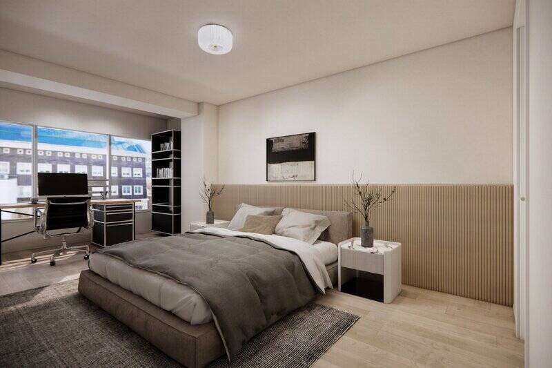 洋室Ａは南東向き。壁にはキッチンとお揃いのリブパネルを設けて、ホテルライクな印象に。