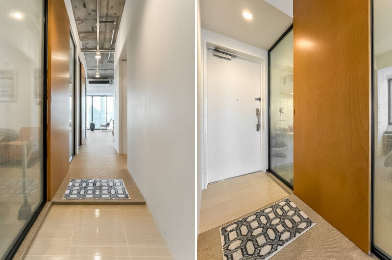 玄関に立つと、まっすぐと線が窓の外まで届き、明るく気持ちのいい空間が広がっています。