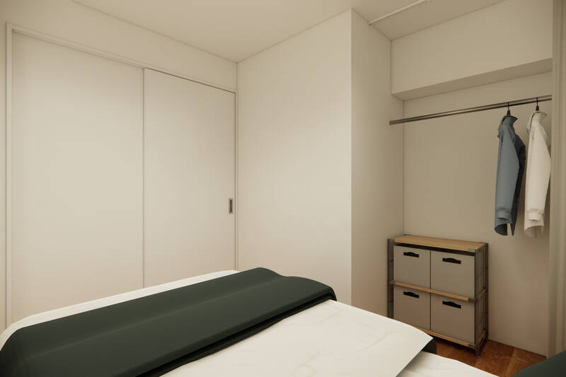 こちらのサービスルームは玄関横に位置し、広さはコンパクトながらセミダブルベッドも設置可能です。