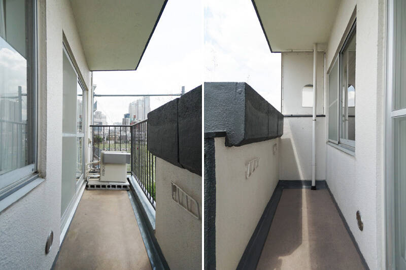 洗濯物を干すには十分な広さのあるバルコニー。手すり壁の一部には備え付けのプランターが備わっており、植物を育てる暮らしを楽しむのも良さそうですね。（2018年撮影）