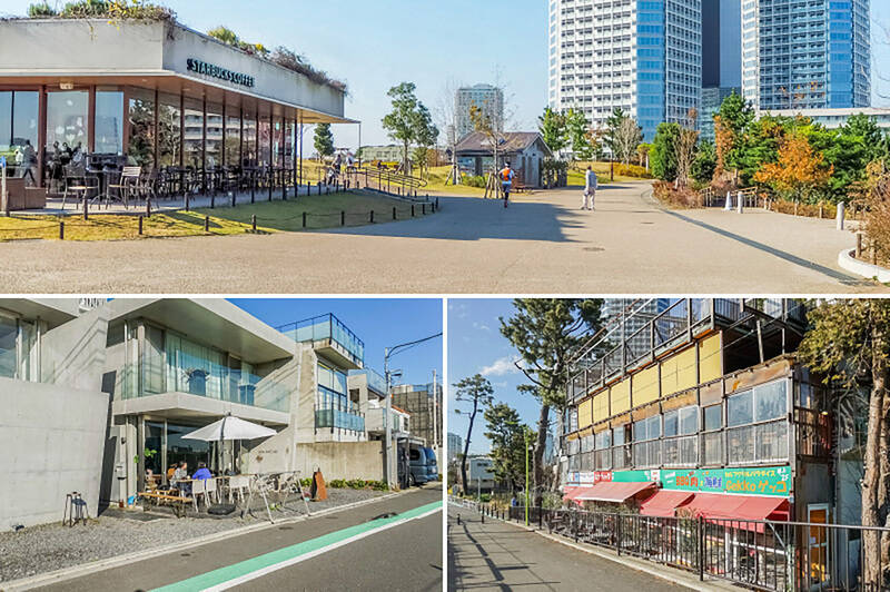 <b>上・</b>多摩川沿いには自然豊かな「二子玉川公園」があり、ペットも大満足！ 見下ろす多摩川の河川敷は空が大きくひらけており、夕暮れにも早く気づけます。（徒歩4分）／<b>左下・</b>気の利いた飲食店も揃ってます。こちらは川沿いのおしゃれな一軒家カフェ「CHICHICAFE（チチカフェ）」。テラス席はワンちゃんの同伴OKですよ◎（徒歩11分）／<b>右下・</b>本格フレンチをセルフサービスで手軽にいただける「TOKIO（トキオ）フレンチ ルナティック」。おすすめです♡ 店構えに驚かず、お試しあれ。（徒歩8分）