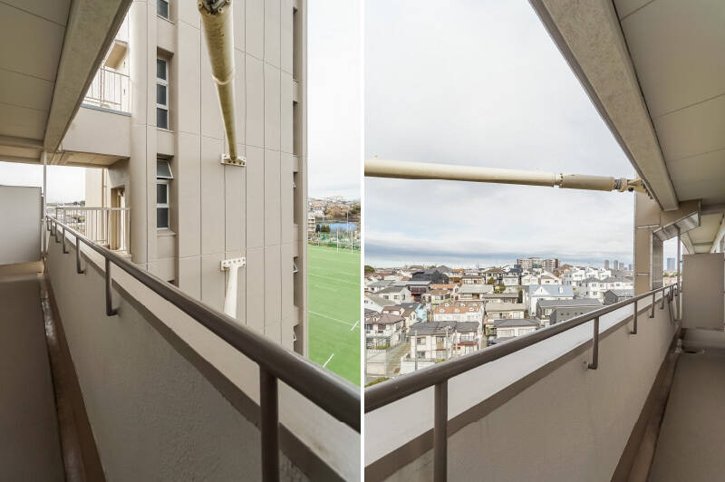 北西向きなので日当たりは控えめです。洗濯物を干す場合は、LDKや洋室Aのバルコニーを使うのがよさそう。