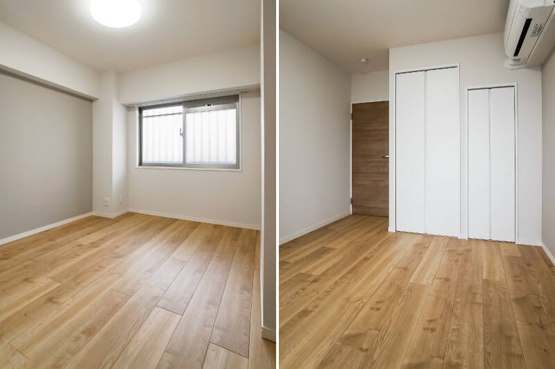 洋室Bも他の個室と同様にアクセントクロスが施されています。収納は高さの異なる収納がふたつ備わっているので、物のサイズに合わせて使い分けることができて便利！ 