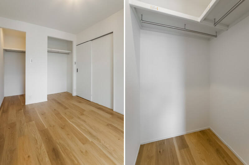 オープンクローゼットのほか、ウォークインクローゼット(WIC)も付いているので、衣服の収納には困らなそう。