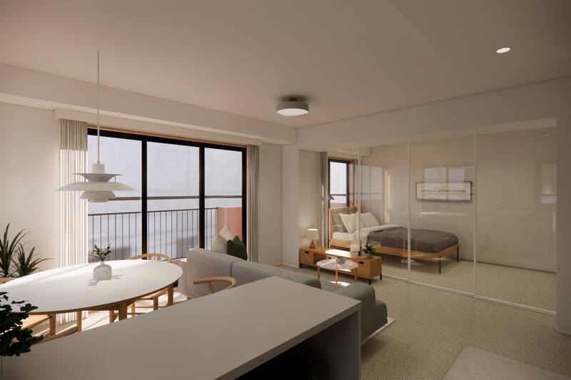 LDKは南東と北東の二面採光。隣接する洋室Ａの引き戸はスケルトンで、広々とした開放感を感じつつ採光を存分に生かす設えです。