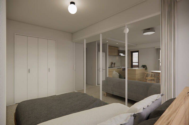 収納として、折れ戸2枚分のクローゼットを設置します。