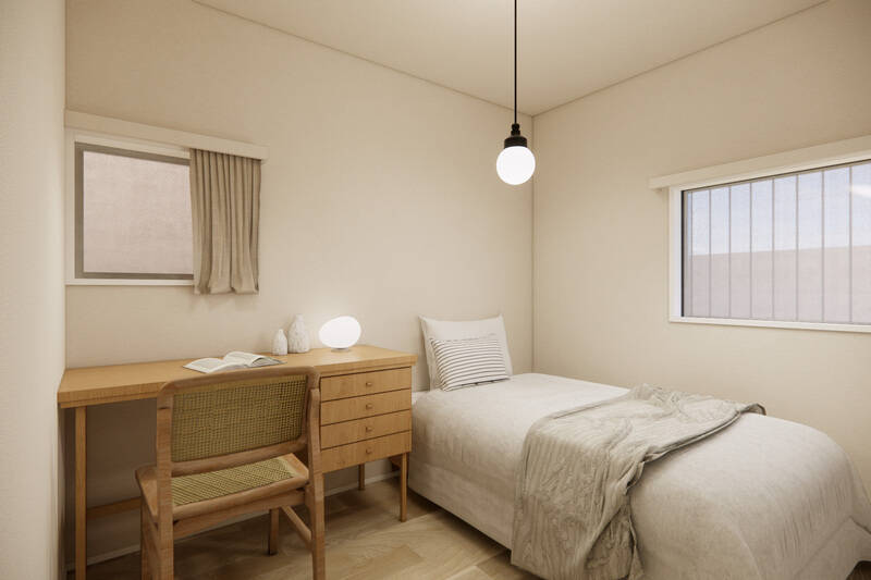 洋室Bは、北東とマンションの駐車場に面する北西の二面に窓があります。