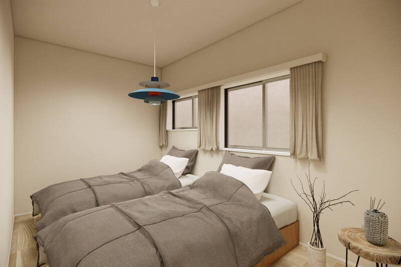 洋室Aは南西向き。CGイメージではシングルベッドを2台並べて配置しています。