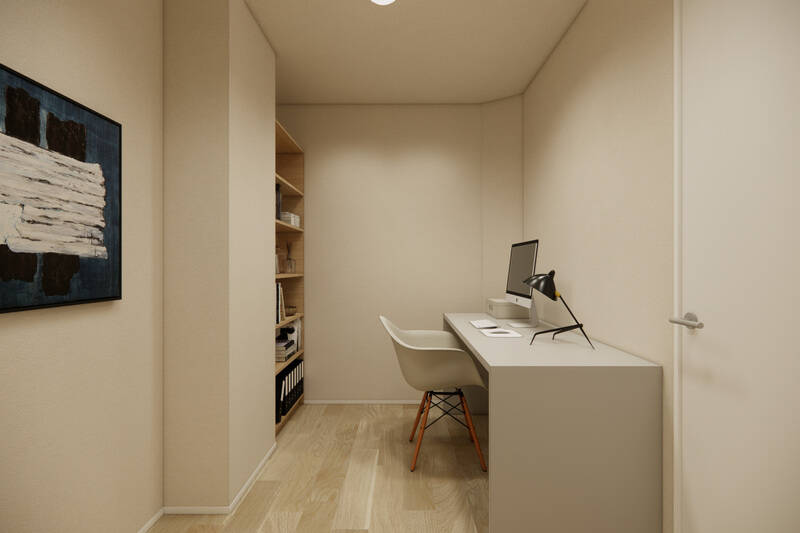 キッチン横に位置するサービスルーム。適度なお籠もり感のある設計で、ワークスペースや集中して作業したいときの空間に適しています。